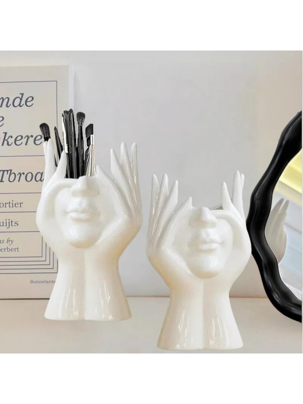 Ceramic Paint Brush Holder & Art Supply Organizer - Small White Flower Vase